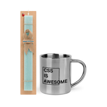 CSS is awesome, Easter Set, metallic thermal cup (300ml) & aromatic flat Easter candle (30cm) (TURQUOISE)