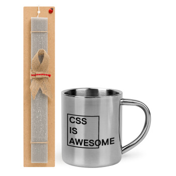 CSS is awesome, Easter Set, metallic thermal cup (300ml) & Easter aromatic flat candle (30cm) (GRAY)