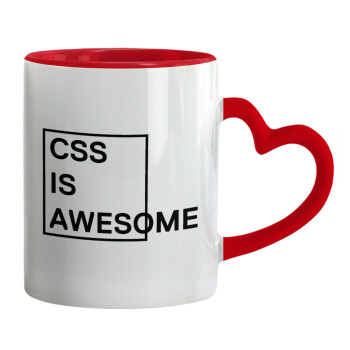 CSS is awesome, Mug heart red handle, ceramic, 330ml