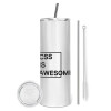 Eco friendly ποτήρι θερμό (tumbler) από ανοξείδωτο ατσάλι 600ml, με μεταλλικό καλαμάκι & βούρτσα καθαρισμού