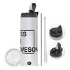 Travel Tumbler 2 Lids, with metal straw & cleaning brush (Stainless steel 304 Food grade, BPA free, 600ml)