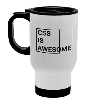 CSS is awesome, Stainless steel travel mug with lid, double wall white 450ml