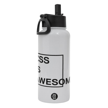 CSS is awesome, Metal mug thermo White with Straw and Spout Lid (Stainless steel), double wall, 950ml