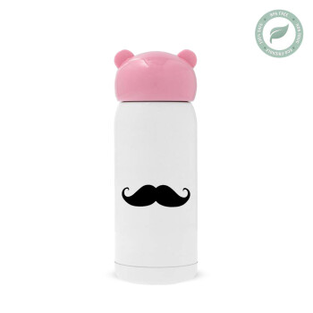 moustache, Pink stainless steel thermal flask, 320ml