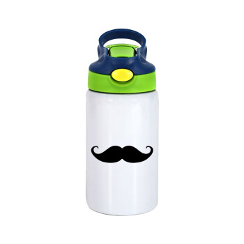 moustache, Children's hot water bottle, stainless steel, with safety straw, green, blue (350ml)