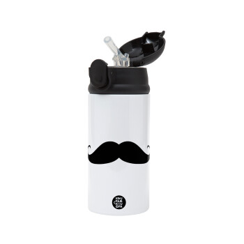 moustache, Children's hot water bottle, stainless steel, with safety straw, Black (360ml) BPA-FREE