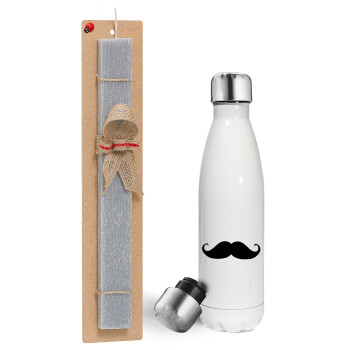 moustache, Easter candle, metallic white thermos bottle (500ml) & aromatic flat candle (30cm) (GRAY)