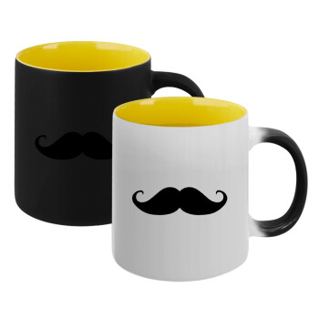 moustache, Κούπα Μαγική εσωτερικό κίτρινη, κεραμική 330ml που αλλάζει χρώμα με το ζεστό ρόφημα (1 τεμάχιο)