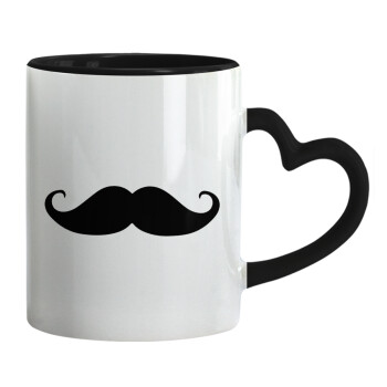 moustache, Mug heart black handle, ceramic, 330ml