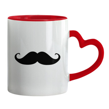 moustache, Mug heart red handle, ceramic, 330ml