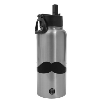 moustache, Metal mug thermo Silver with Straw and Spout Lid (Stainless steel), double wall, 950ml