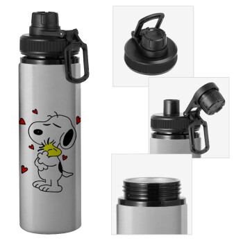 Snoopy Love, Metallic water bottle with safety cap, 850ml aluminum