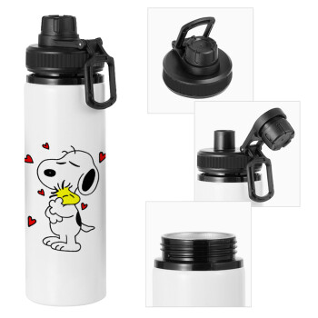 Snoopy Love, Metal water bottle with safety cap, aluminum 850ml