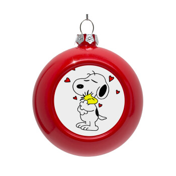 Snoopy Love, Red Christmas tree ornament bauble 8cm