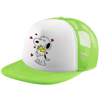 Snoopy Love, Καπέλο παιδικό Soft Trucker με Δίχτυ ΠΡΑΣΙΝΟ/ΛΕΥΚΟ (POLYESTER, ΠΑΙΔΙΚΟ, ONE SIZE)