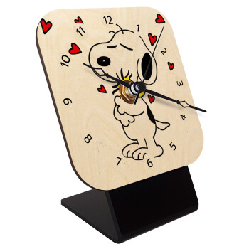 Snoopy Love, Επιτραπέζιο ρολόι σε φυσικό ξύλο (10cm)