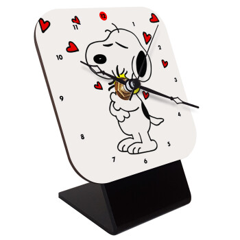 Snoopy Love, Quartz Wooden table clock with hands (10cm)