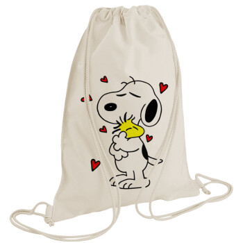 Snoopy Love, Backpack bag GYMBAG natural (28x40cm)