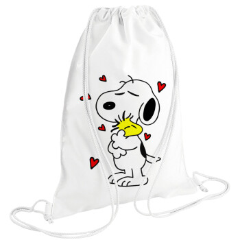 Snoopy Love, Backpack pouch GYMBAG white (28x40cm)