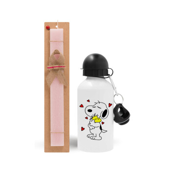 Snoopy Love, Easter Set, metallic aluminum bottle (500ml) & aromatic flat Easter candle (30cm) (PINK)