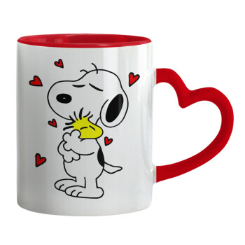 Snoopy Love, Κούπα καρδιά χερούλι κόκκινη, κεραμική, 330ml