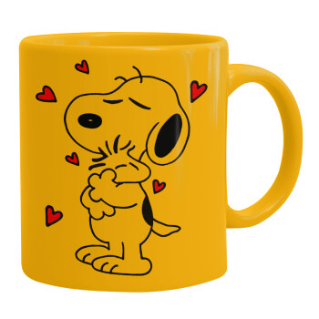 Snoopy Love, Ceramic coffee mug yellow, 330ml