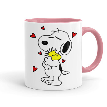 Snoopy Love, Κούπα χρωματιστή ροζ, κεραμική, 330ml