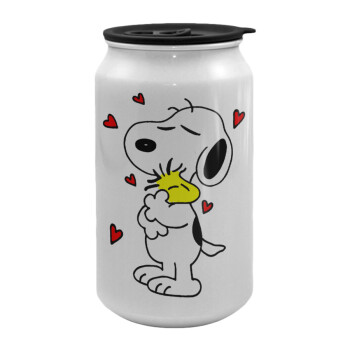 Snoopy Love, Κούπα ταξιδιού μεταλλική με καπάκι (tin-can) 500ml