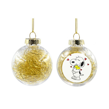 Snoopy Love, Transparent Christmas tree ball ornament with gold filling 8cm