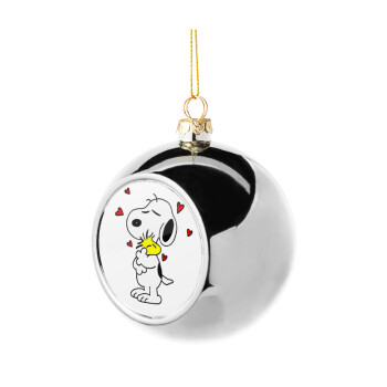 Snoopy Love, Silver 8cm Christmas tree ball ornament