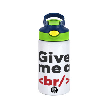 Give me a <br/>, Children's hot water bottle, stainless steel, with safety straw, green, blue (350ml)