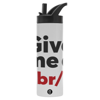 Give me a <br/>, Metallic thermos bottle with straw & handle, stainless steel (Stainless steel 304), double-walled, 600ml.