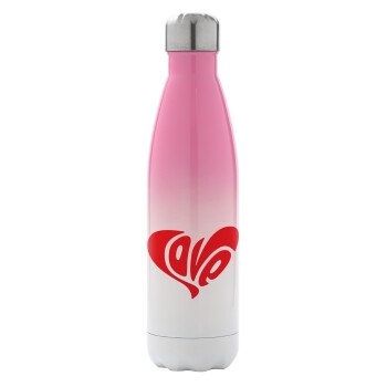 Love, Metal mug thermos Pink/White (Stainless steel), double wall, 500ml