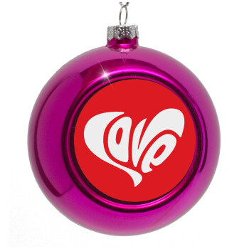 Love, Purple Christmas tree ornament bauble 8cm