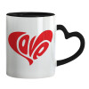 Mug heart black handle, ceramic, 330ml