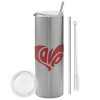 Tumbler stainless steel Silver 600ml, with metal straw & cleaning brush