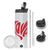 Travel Tumbler 2 Lids, with metal straw & cleaning brush (Stainless steel 304 Food grade, BPA free, 600ml)