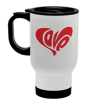 Love, Stainless steel travel mug with lid, double wall white 450ml