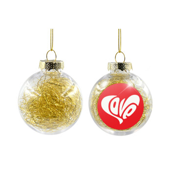 Love, Transparent Christmas tree ball ornament with gold filling 8cm