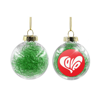 Love, Χριστουγεννιάτικη μπάλα δένδρου διάφανη με πράσινο γέμισμα 8cm