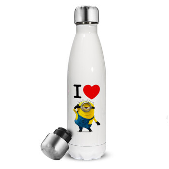 I love by minion, Metal mug thermos White (Stainless steel), double wall, 500ml