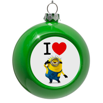 I love by minion, Green Christmas tree ornament bauble 8cm