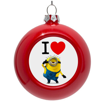 I love by minion, Στολίδι Χριστουγεννιάτικη μπάλα δένδρου Κόκκινη 8cm