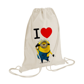 I love by minion, Backpack bag GYMBAG natural (28x40cm)