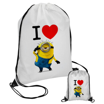 I love by minion, Τσάντα πουγκί με μαύρα κορδόνια (1 τεμάχιο)