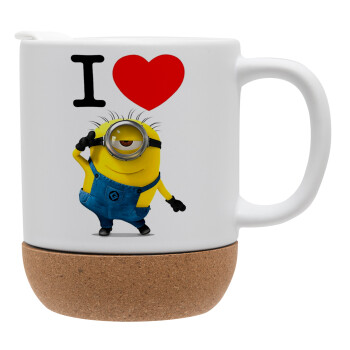 I love by minion, Κούπα, κεραμική με βάση φελού και καπάκι (ΜΑΤ), 330ml (1 τεμάχιο)