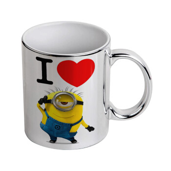 I love by minion, Mug ceramic, silver mirror, 330ml