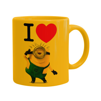 I love by minion, Ceramic coffee mug yellow, 330ml