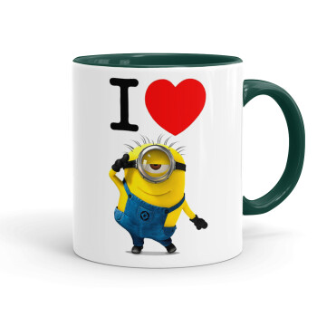 I love by minion, Κούπα χρωματιστή πράσινη, κεραμική, 330ml