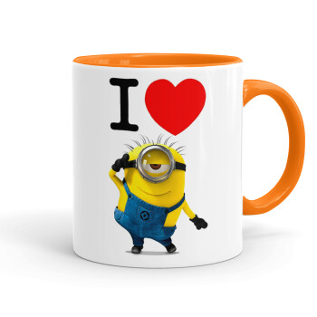 I love by minion, Κούπα χρωματιστή πορτοκαλί, κεραμική, 330ml